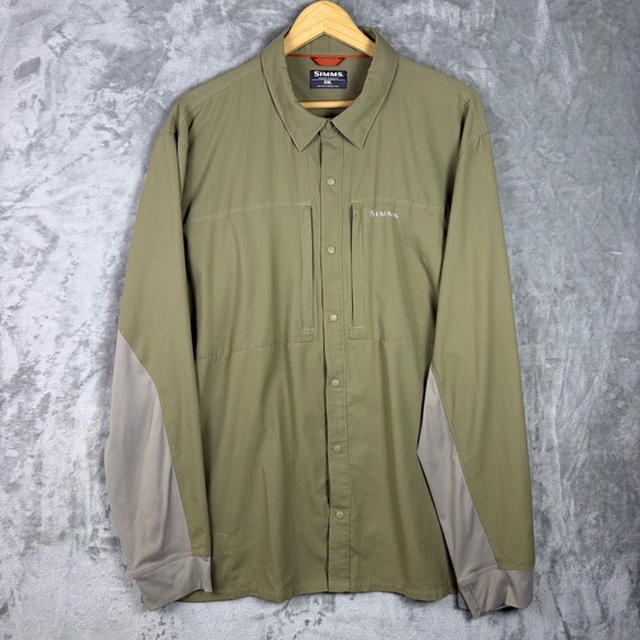 Simms Other - Simms Fishing Shirt XXL Ripstop Long Sleeve Green Mens Snap Utility Outdoor Top